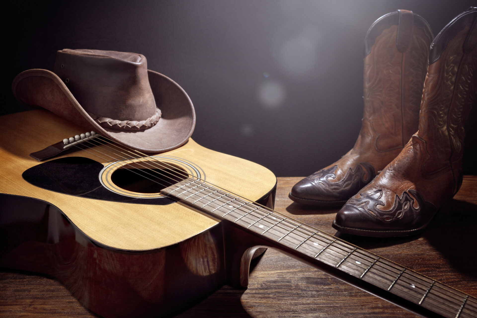 Country music is associated with typical instruments and clothing.